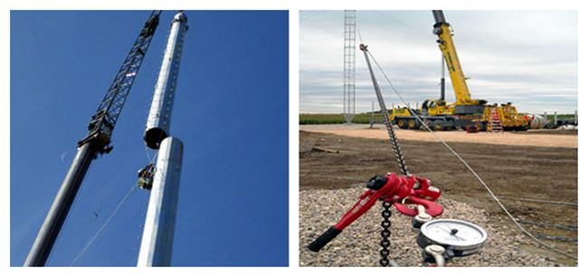 Conical 90ft Galvanized Mono Pole Tower , Mobile Communication Tower Three Sections 2