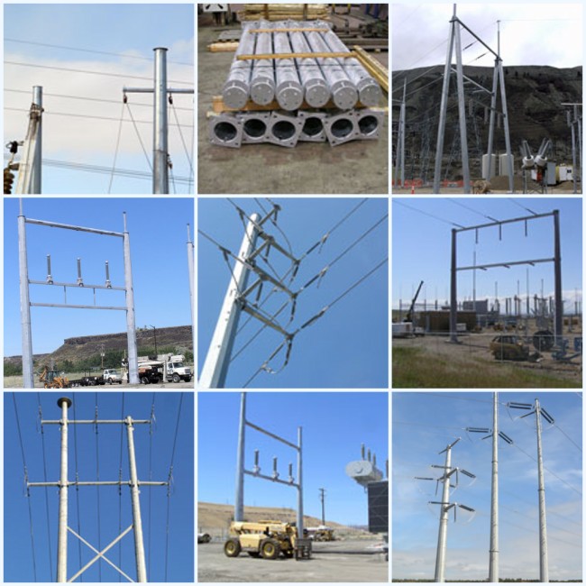 9M 300 DAN High Voltage Power Transmission Poles 6mm Thickness Galvanized Burial Type 2