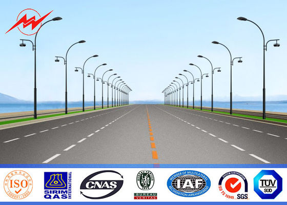 12 एम 3.5 मिमी डबल आर्म स्ट्रीट लाइट डंडे, स्टील ट्यूबलर ध्रुव 15 साल की वारंटी