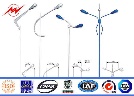 Solar 2.75mm 12m Dual Outreach Galvanized Steel Pole for Road Lighting