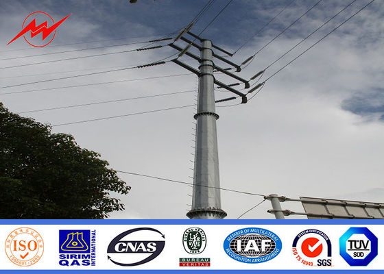 OEM 8-15m NEA Steel Utility Power Poles , Galvanised Steel Pole With Insulator