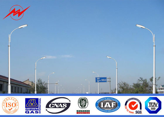 Galvanized Steel Street Light Poles 6m 10m Polygonal With Single Cross Arm