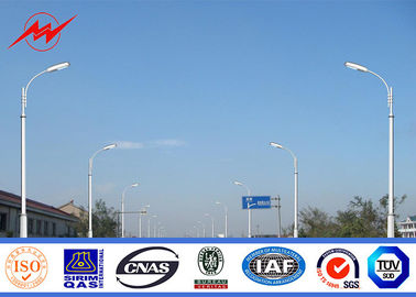 Q235 Hot Dip Galvanized Street Light Poles 12m With Cross Arm 1.8 Safety Factor