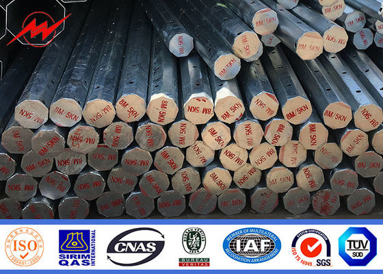 7-12M विद्युत शक्ति स्टील पोल 10m Q235 ट्रांसमिशन के लिए गर्म डुबकी के साथ जस्ती